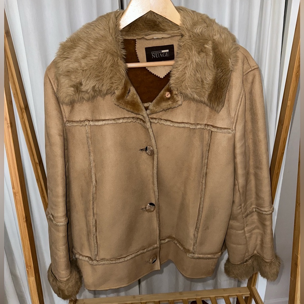 NWOT Nuage Suede Faux Fur Shearling Penny Lane Jacket Tan, Size L
